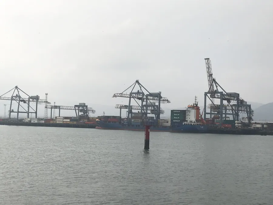Ship-to-shore gantry cranes working a container terminal